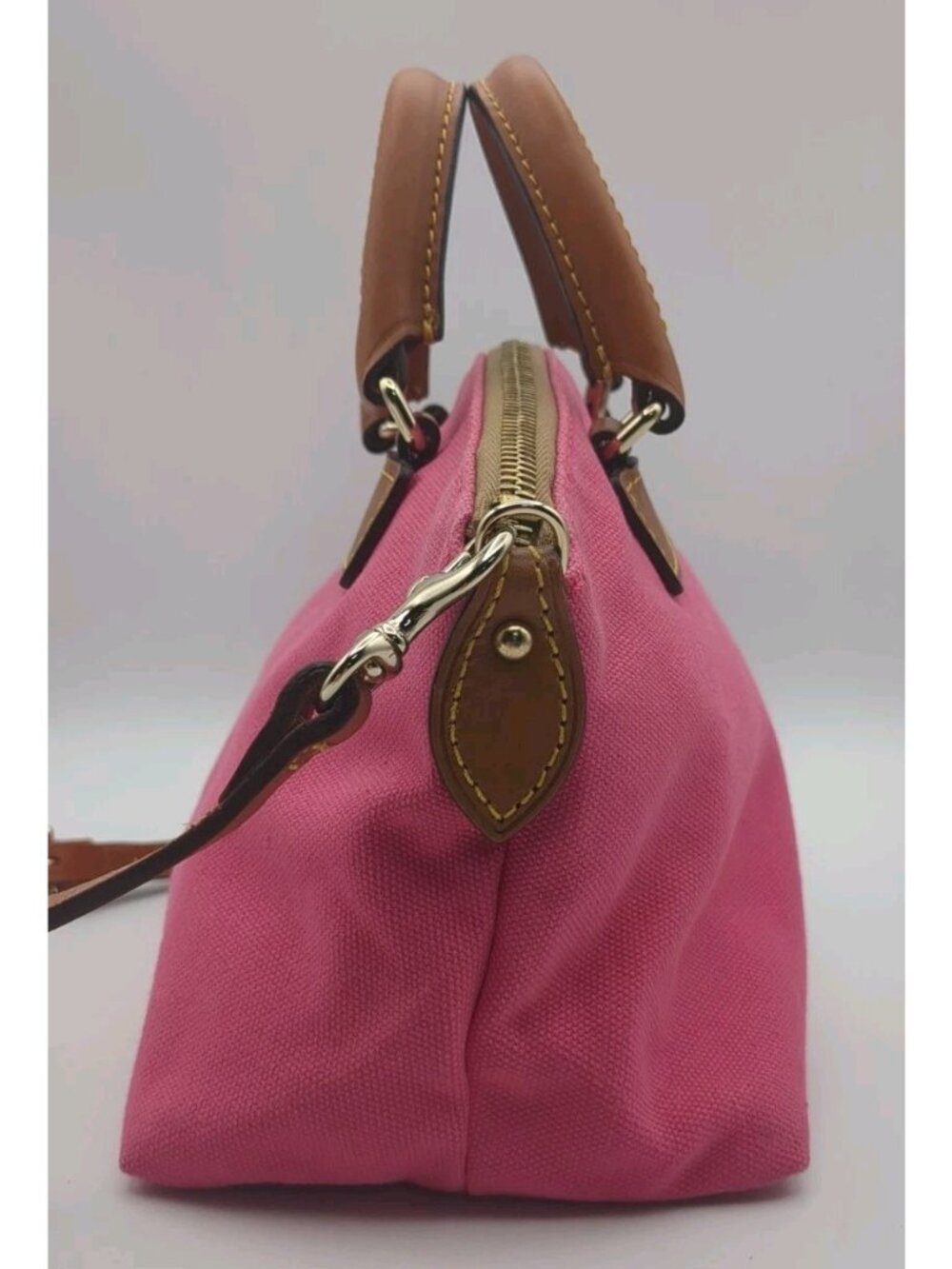 Dooney & Bourke Pink Canvas Vacchetta Leather Mini Juliette Satchel Crossbody - Picture 4 of 13